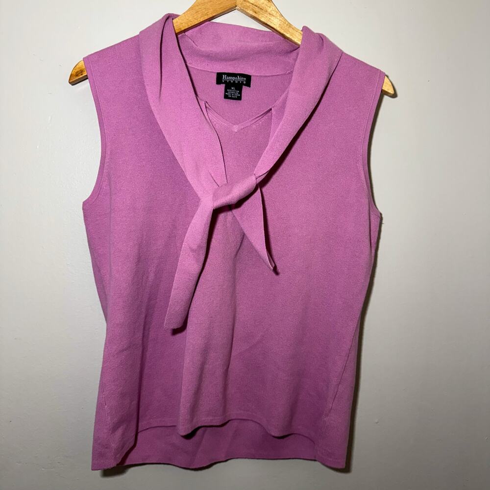 Hampshire Studio Mauve Pink Knit Tank Top XL Tie Neck Scarf Collar Ribbed Y2K
